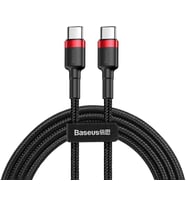 Lexroo Cafule, 60 W 3.0 A USB-C & USB-C Hızlı Şarj & Data Aktarımı Kablosu, 1 Metre, Kırmızı - Siyah