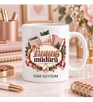 Finans Müdürü Kupa Bardak Pembe Kurdele ve Grafik Arma Desenli