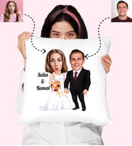 Karikatürlü Damat ve Gelin Özel Kişiye Özel Yastık