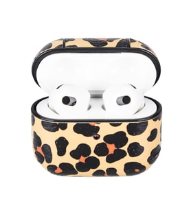Apple AirPods 3.nesil Uyumlu Deri Kılıf Juni LEO-NE Leopar