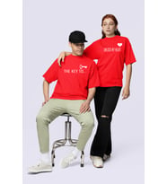 Unisex Kadın Erkek The Key To Çift Sevgili T-shirt 2'li Set Takım (Kırmızı)