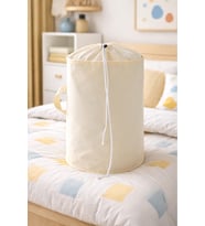 Krem Renk Büzgülü Silindir Hurç - Büyük Boy Çamaşır Battaniye ve Yorgan Saklama Torbası 30x53 (Standart)