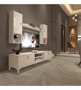 Decoraktiv Eko 5DA Mdf Dvd Gold Tv Ünitesi Tv Sehpası - Parlak Beyaz (Beyaz)