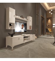 Decoraktiv Eko 5DA Mdf Dvd Gold Tv Ünitesi Tv Sehpası - Parlak Beyaz (Beyaz)