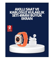 Mey İthalat® Watch 9 Max Akıllı Saat ve Kablosuz Kulaklık Seti 2 Kordonlu Sesli Görüşme Özellikli