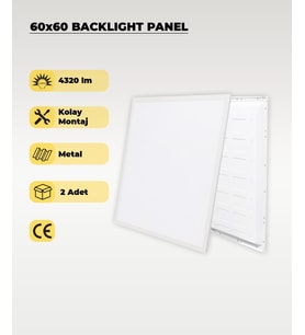 48W 60X60 Backlight Led Panel Armatür Beyaz Işık 2 Adet