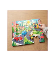 Şehirden Geçen Sevimli Arabalar Tasarımlı 24 Parça Ahşap Çocuk Puzzle