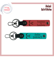 Milli Temalı Kalıcı Hediye, Üç Hilal Desenli Kişisel Anahtarlık x2, Nar Çiçeği-Turkuaz