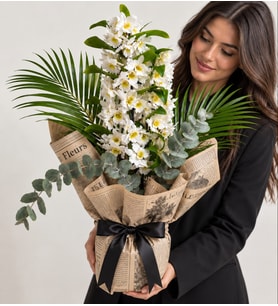 Gazete Buketli Saksıda Dendrobium