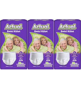 Actual Emici Külot Yetişkin Bezi XL - Extra Large - Ekstra Büyük (Islaklık Göstergeli) 90 Adet