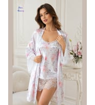 Intive Holle Floral Saten Dantel Detaylı Feminen Kutulu Gecelik Sabahlık Takım-Hediyeye Uygun