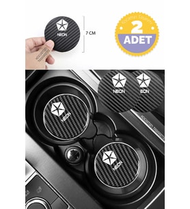 Chrysler Neon Karbon Bardak Altlığı Chrysler Neon Yazılı Spor ve Şık 2 Adet 7 cm Tasarım