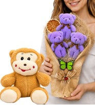 Peluş Hediye Seti Sevimli Peluş Maymun ve Büyük Boy Peluş Ayıcık Buketi