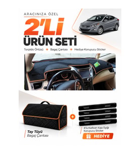 e-biz HYUNDAİ ELANTRA (2011-2017) Uyumlu Torpido Örtüsü + Tay Tüyü Çanta - Siyah-Kahverengi - HU016