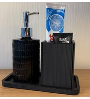 Modern Fitilli Banyo Seti - 3D Yazıcı Özel Tasarım Siyah Diş Fırçalık ve Sabunluk Tepsisi