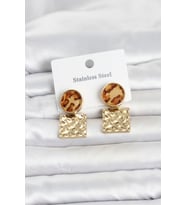 316L Çelik Gold Renk Leopar Desenli Plaka Model Kadın Küpe 5886 - HPSBYI2912-8546