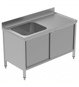Electrolux Professional Dolaplı Tek Evyeli Tezgah, Evyesi (600x500 Mm), Sağda Damlalıklı, 2 Kayar Kapılı - 1400 Mm, Plus GLG1416DXP