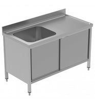 Electrolux Professional Dolaplı Tek Evyeli Tezgah, Evyesi (600x500 Mm), Sağda Damlalıklı, 2 Kayar Kapılı - 1400 Mm, Plus GLG1416DXP