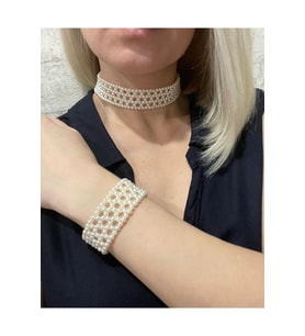 Şık Sevgililer Günü Hediyesi Küçük İncili Kolye Bileklik Set (Krem)