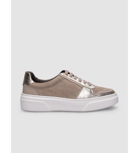 %100 Hakiki Deri Bej Bağcıklı Kadın Sneaker