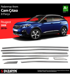 Peugeot 3008 Krom Cam Çıtası 8 Prç. 2016-2023