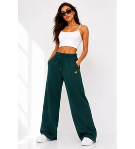 Osy Modal Yumuşak Dokulu Cima Dikişli Nakışlı Cepli Oversize Bol Paça Eşofman Altı - Yeşil