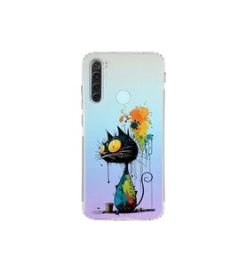 Redmi Note 8 ile Uyumlu Splash Kedi Tasarımlı Şeffaf Silikon Kılıf