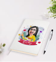 BK Gift Kişiye Özel Kadın Kimya Öğretmeni Karikatürlü Beyaz Defter Kalem Seti - 1