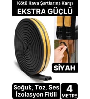 4 Metre Siyah Pvc Doğrama Kapı Pencere Soğuk Geçirmez Sızdırmaz İzolasyon Fitil Yapışkanlı 2x2=4 mt