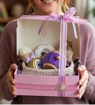 Ng Gifts Kişiye Özel Fotoğraflı Çerçeveli El Emeği Örgü Sepette Mor Hediye Seti