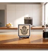 Çağdaş Tasarım Hamsa Motifli Dekoratif Parça, Çalışma Masanız İçin Anlam Dolu Özel Hediye 10x10 cm