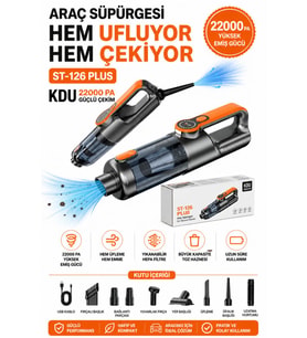 ST-126 Plus 22000Pa Kablosuz Araç Süpürgesi Güçlü Çekim Üflemeli Dijital Ekranlı Işıklı El Süpürgesİ ( Turuncu )