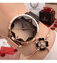 Homies Kadın Kol Saati ve Bileklik-Rose Gold ve Siyah Şık Tasarım Sevgililer Günü Hediyesi