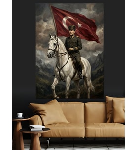 At Üstünde Türk Subayı Atatürk Dekoratif Kanvas - Mdf Ahşap Tablo