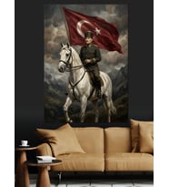 At Üstünde Türk Subayı Atatürk Dekoratif Kanvas - Mdf Ahşap Tablo
