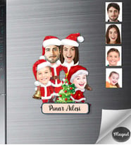 Kişiye Özel Yılbaşı Aile Ahşap Magnet -6