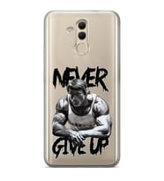 Huawei Mate 20 Lite Uyumlu Arnold Fitness Never Give Up Desenli Şeffaf Telefon Kılıfı