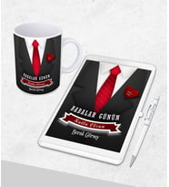 Kişiye Özel  Babalar Günü Hediyesi Defter& Kupa   &Kalem Seti