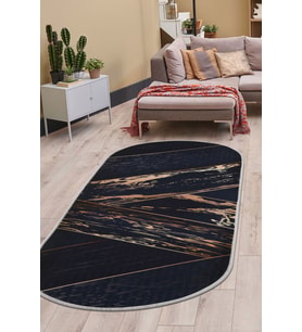 Dijidekor Halı Siyah Gold Cool Yıkanabilir Oval Kesme İnce Yolluk Kilim Salon Halısı Modelleri