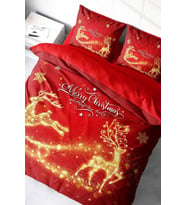Yılbaşı Çift Kişilik Nevresim ( Lastikli Çarşaflı ) %100 Pamuk Saten Deers Noel