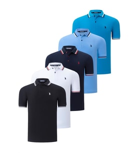 BEŞLİ SET T8594 DEWBERRY ERKEK T-SHIRT-SİYAH-BEYAZ-LACİVERT-KOYU MAVİ-AÇIK MAVİ (Karışık)