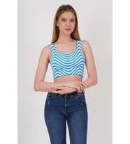 23256429 Triko Zebra Desenli Kare Yaka Crop Atlet MAVI (Mavi)