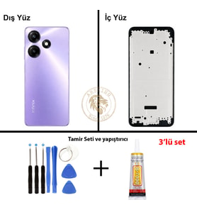 Infinix Hot 30 Play Mor Uyumlu Orta Kasa + Yapıştırıcı ve Vida Seti Full Kasa Kapak Gövde Housing