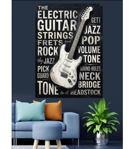 Elektro Gitar Anatomi Teknik Şeması Dekoratif Kanvas - Mdf Ahşap Tablo
