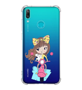 Huawei Y7 2019 Uyumlu Köşe Korumalı Antişok Kapak Vespagirl Tasarımlı Şeffaf Silikon Kılıf
