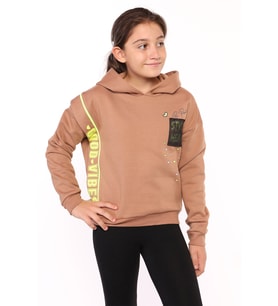 Toontoy Kız Çocuk İçi Pamuklu Baskılı Sweatshirt (Kahverengi)