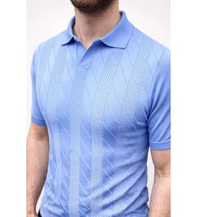 Erkek Yazlık Triko Dokuma Tişört Kısa Kol Polo Yaka T-Shirt - Bebek Mavisi