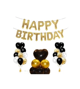 Siyah Kalpfolyo Happy Bırthday Doğum Günü Seti