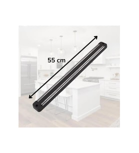 55 cm Duvara Monte Çift Mıknatıslı Bıçak Askısı Kepçe Asma Tutucu Mıknatıs Askılığı Bıçaklık (Siyah)