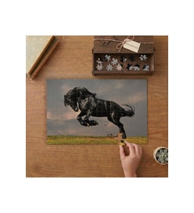 Siyah Görkemli At Tasarımı 240 parça Ahşap Puzzle Ahşap Kutuda MP10860